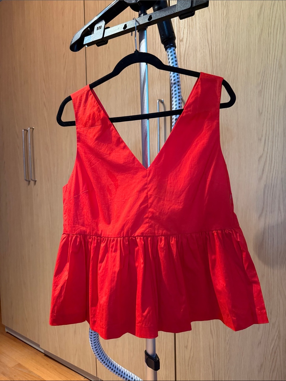 J. Crew 97% Cotton V-Neck Red Peplum Tank Top